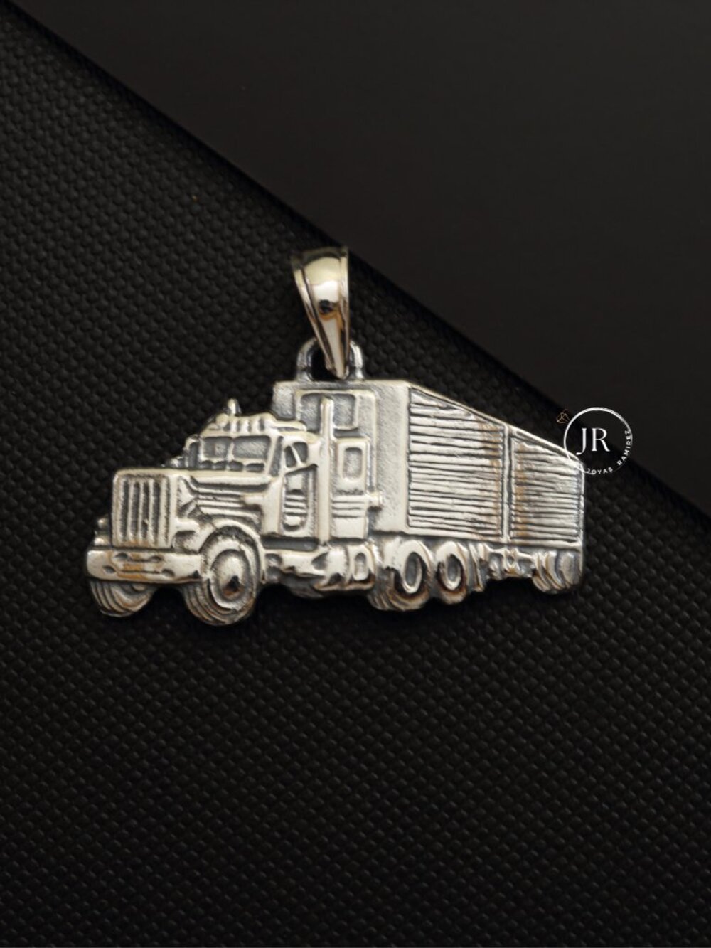.925 Sterling Silver Semi Truck Pendant Oxidized 18-Wheeler Fine Jewelry